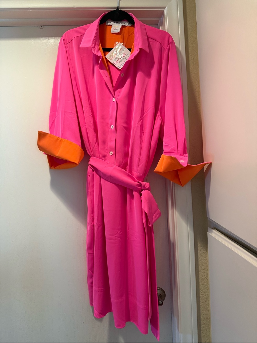 Gretchen Scott Designs Hot Pink and Orange Shirt Dress NWT DIVA